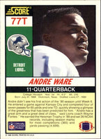 Andre Ware 1990 Score Rookie & Traded Series Mint Card #77T
