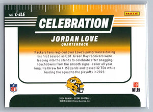 Jordan Love 2024 Score Celebration PINK Series Mint Card #C-JLE