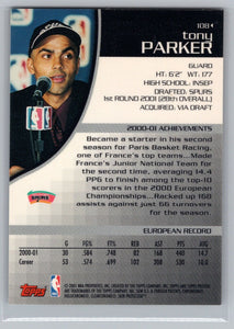 Tony Parker 2001 2002 Topps Pristine Series Mint Rookie Card #108