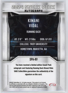 Kimani Vidal 2024 SAGE Sneak Peek ROOKIE Autograph Card ##SPA-KV