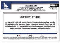 Roki Sasaki 2025 Topps Update Series Mint Rookie Card #US199
