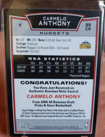 Carmelo Anthony 2008 2009 Bowman Drafts Picks & Stars Game Used Jersey #BRCA
