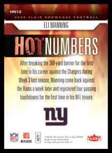 Eli Manning 2006 Flair Showcase Hot Numbers Series Mint Card #HN12