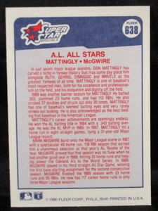 Don Mattingly Mark McGwire 1990 Fleer A.L. All-Stars Series Mint Card #638