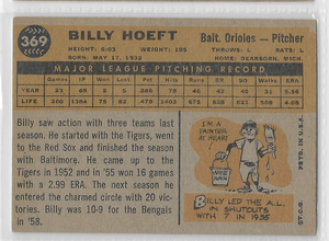 Billy Hoeft 1960 Topps Series Good Condition Card #369