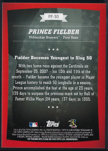 Prince Fielder 2010 Topps Peak Performance Series Mint Card #PP-30