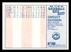 Dwight Gooden 1986 Fleer Baseball's Best Series Mint Card #11