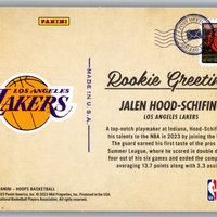 Jalen Hood-Schifino 2023 2024 Panini NBA Hoops Greetings From  Series Mint Card #6