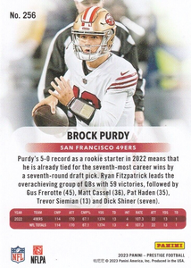 Brock Purdy 2023 Panini Prestige Series Mint 2nd Year Card #256