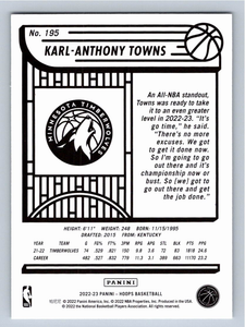 Karl-Anthony Towns 2022 2023 NBA Hoops Series Mint Card #195