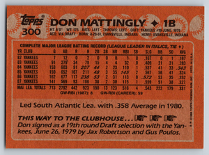 Don Mattingly 1988 Topps Series Mint Card #300