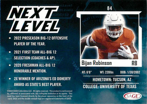 Bijan Robinson 2023 Sage Next Level Series Mint Rookie Card #84