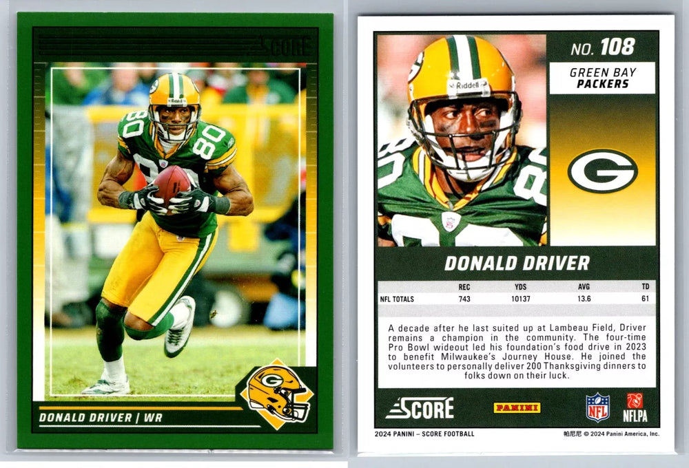 Donald Driver 2024 Panini Score Green Series Mint Card #108