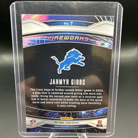Jahmyr Gibbs 2024 Panini Prizm Fireworks Series Mint Card #7
