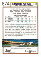 Junior Seau 1992 Topps Series Mint Card #674 from the High Number Set

