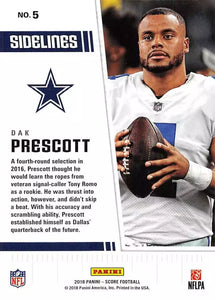 Dak Prescott 2018 Score Sidelines Mint Card #5