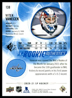 Vitek Vanecek 2020 2021 SP Rookie Authentic Series Card #138
