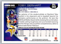 Toby Gerhart 2010 Topps Series Mint ROOKIE Card #203
