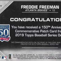 Freddie Freeman 2019 Topps 150th Anniversary Commemorative Patch #AMP-FF