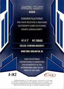 Joshua Karty 2024 SAGE ROOKIE Autograph Card #A-JK2