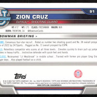 Zion Cruz 2022 Bowman Chrome University 1st Bowman Pink Card #91