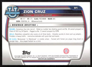 Zion Cruz 2022 Bowman Chrome University 1st Bowman Pink Card #91