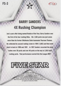 Barry Sanders 2024 SAGE Five Star Silver Series Mint Card #FS-3