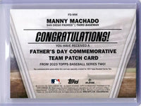 Manny Machado 2023 Topps Father's Day Team Patch Card #FD-MM
