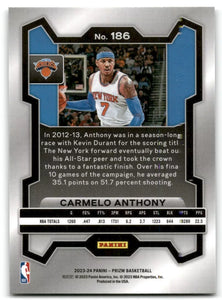 Carmelo Anthony 2023 2024 Panini Prizm Series Mint Card #186