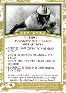 Rodney Williams 2022 SAGE Artistry Autograph Mint Rookie Card #A-RW2