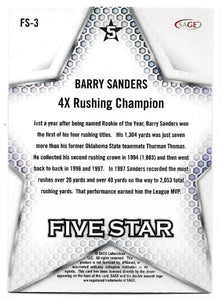 Barry Sanders 2024 SAGE Five Star Blue Series Mint Card #FS-3