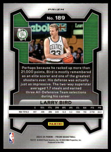 Larry Bird 2023 2024 Panini Prizm Series Mint Card #189