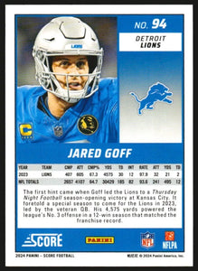 Jared Goff  2024 Panini Score Series Mint Card #94