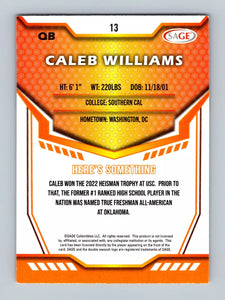 Caleb Williams 2024 SAGE Draft Picks Series Mint Rookie Year Card #13