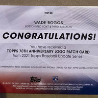 Wade Boggs 2021 Topps 70th Anniversary Logo Patch Card #T7OP-WB