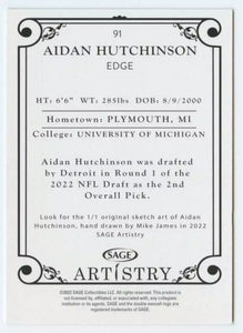 Aidan Hutchinson 2022 Sage Artistry Black Border Series Mint Rookie Card #91