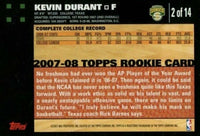 Kevin Durant 2007 2008 Topps Basketball Limited Edition Mint White Bordered Rookie Card #2 of 14
