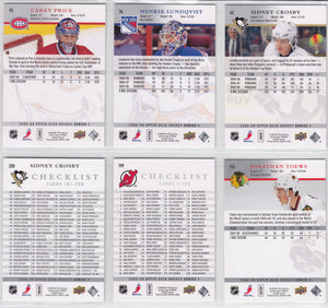 2008 2009 Upper Deck Hockey Series #1 Complete Mint 200 Card Set with Sidney Crosby plus