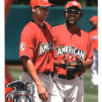 Derek Jeter 2010 Topps Update Series Mint Card #US-57 with Elvis Andrus picturing Jeter in his Red AL All Stars Jersey