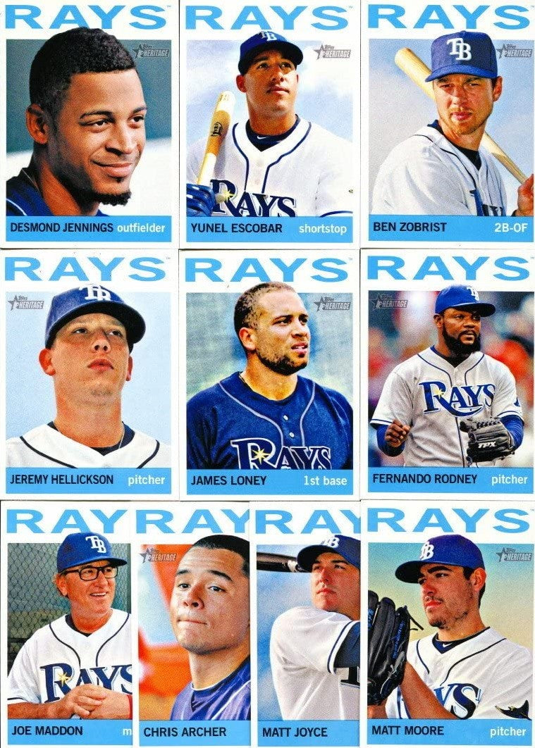 Tampa Bay Rays 2013 Topps HERITAGE Series Basic 10 Card Team Set with Ben Zobrist and Joe Maddon Plus