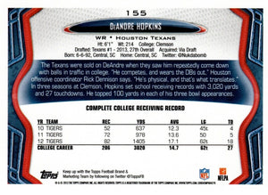 Houston Texans 2013 Topps Team Set with 2 different JJ Watt cards, DeAndre Hopkins Rookie #155 Plus