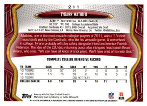 Arizona Cardinals 2013 Topps Team Set with Larry Fitzgerald and Tyrann Mathieu Rookie Card #211 Plus