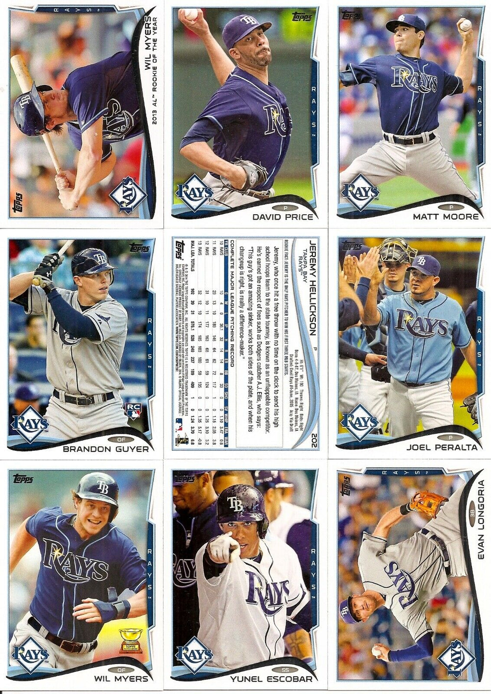 Tampa Bay Rays 2014 Topps OPENING DAY Series Basic 9 Card Team Set