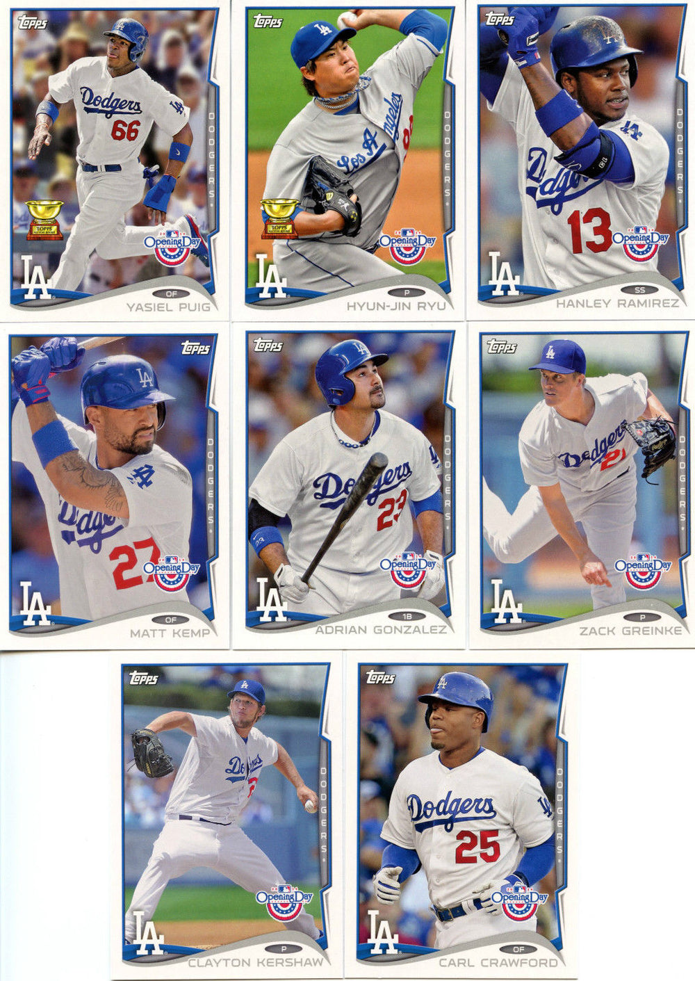 Los Angeles Dodgers 2014 Topps OPENING DAY Team Set with Clayton Kershaw Plus