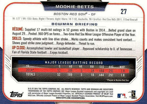 Mookie Betts 2015 Topps BOWMAN Series Mint First Year Rookie Card #27