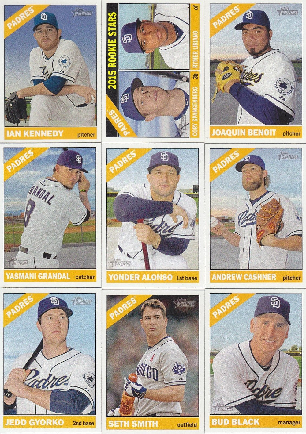 San Diego Padres 2015 Topps HERITAGE Team Set with Cory Spangenberg Rookie Card Plus