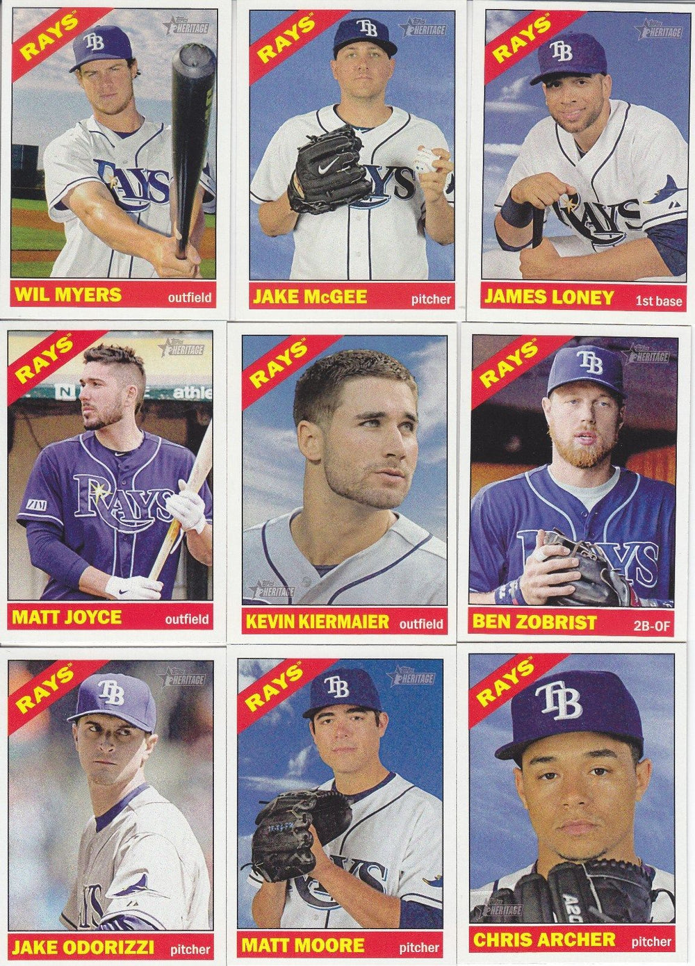 Tampa Bay Rays 2015 Topps HERITAGE Series 11 Card Team Set with Kevin Kiermaier Plus