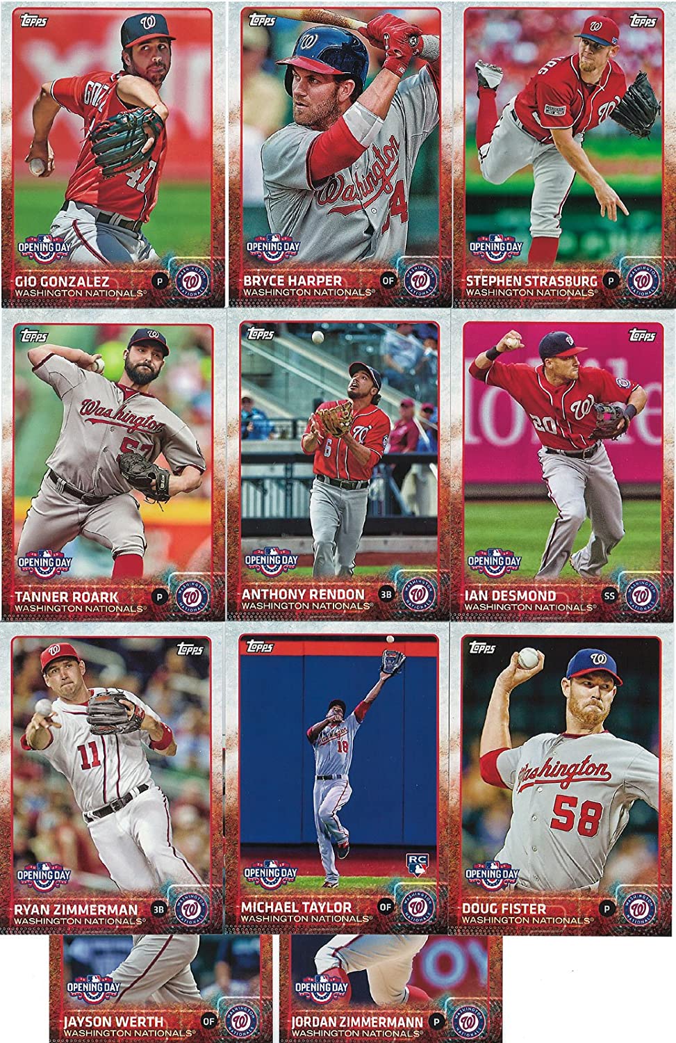 Washington Nationals 2015 Topps OPENING DAY Team Set with Bryce Harper and Stephen Strasburg Plus