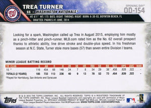 Washington Nationals 2016 Topps OPENING DAY Team Set with Trea Turner Rookie Card Plus