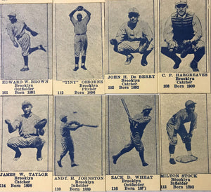 1925 Brooklyn Dodgers W504 Universal Strip 16 Card Reprint Set